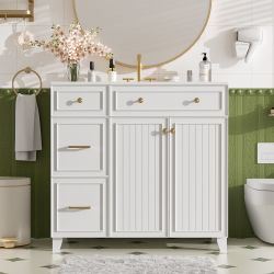 New 36” Bathroom Vanity with Ceramic Sink, Soft Close Doors & Drawers, White