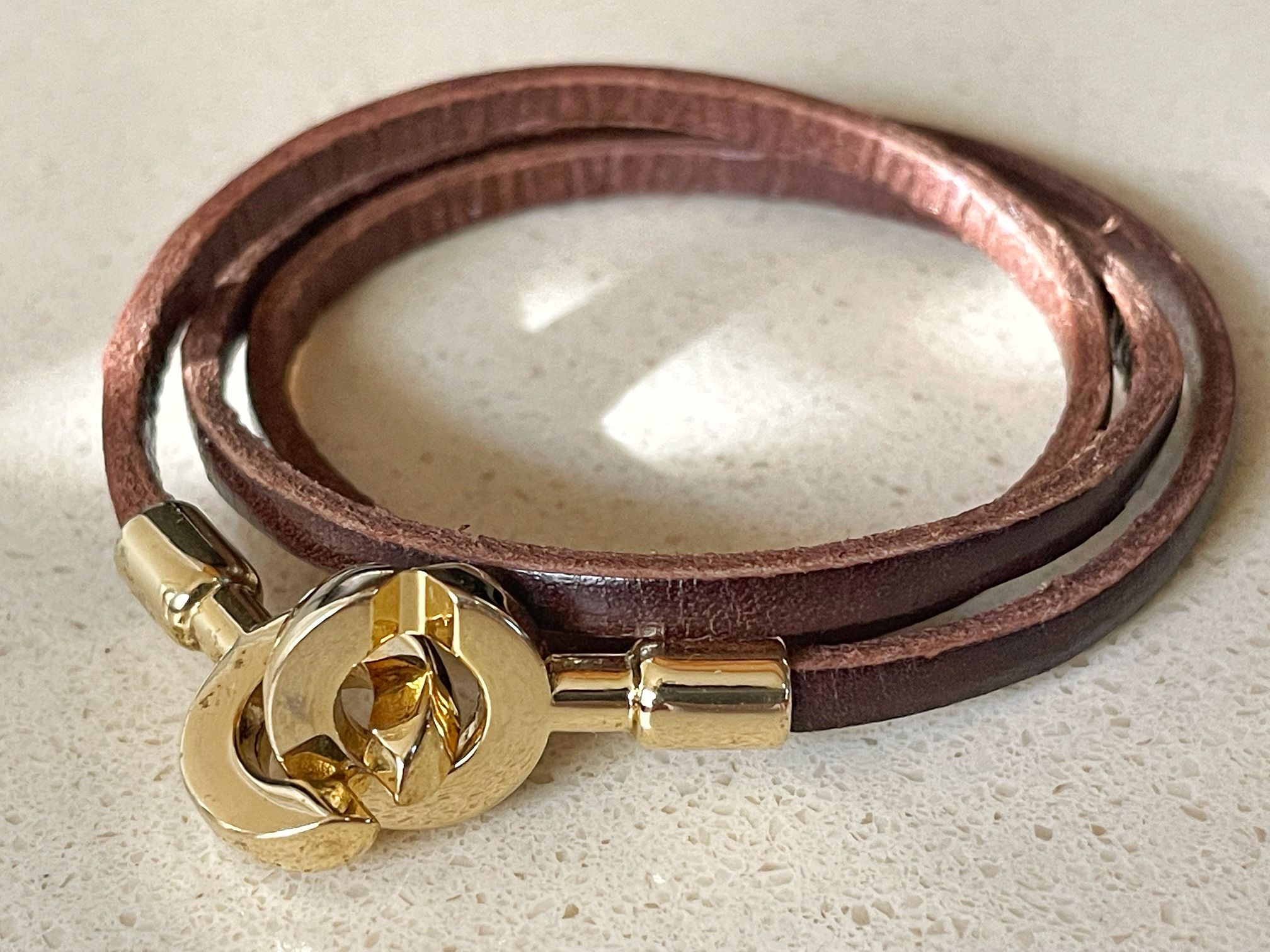 Interlock Closure Detail Genuine Leather Wrap Bracelet