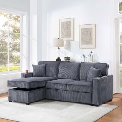 💙 Sofa Bed With Storage, Dark Gray Corduroy,  New In The Box.