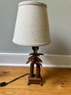Double Palm Tree Table Lamp with Linen Shade