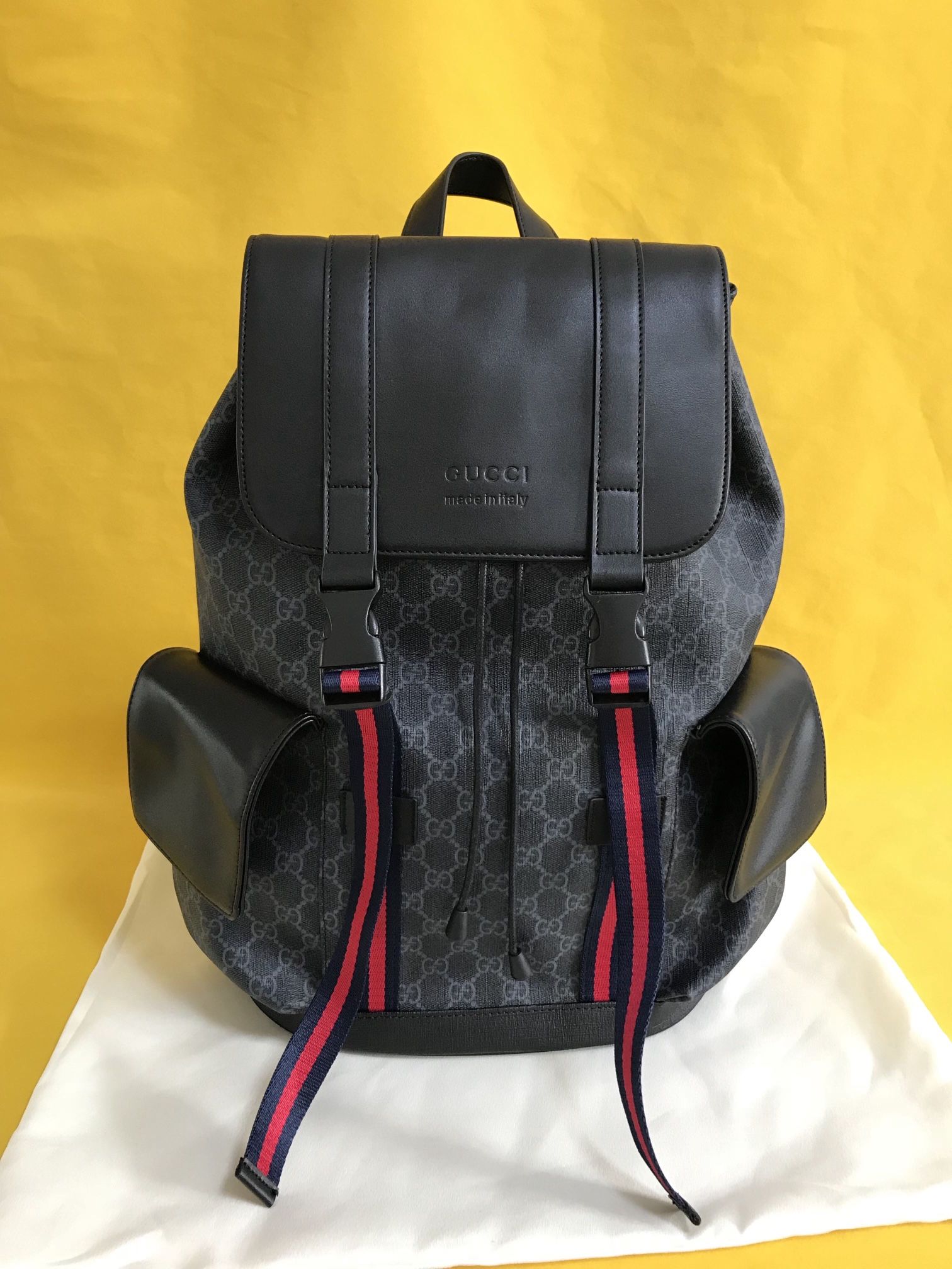 Gucci GG Supreme PVC & leather Backpack gray x black