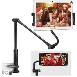 Phone Holder Bed Gooseneck Mount Clip with 360° Rotation Flexible & Hard Arm Bracket Compatible with iPad,Tablet,4-14" Phones, Foldable Tablet Stand f