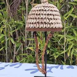 ANTIQUE AFRICAN LEGA HAT ON STAND
