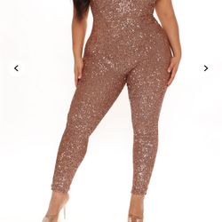 FASHION NOVA- NWT-Women’s 1X Sequin Jumpsuit in Shimmering Brown