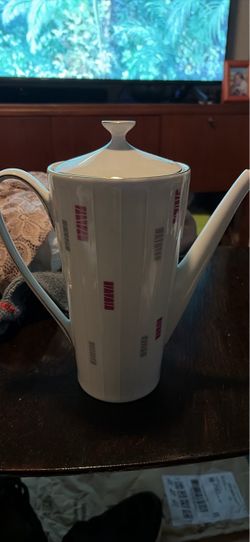 White Porcelain Teapot with Geometric Pattern