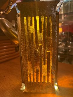 Brutalist Amber Glass Lantern Pendant — 1960s American