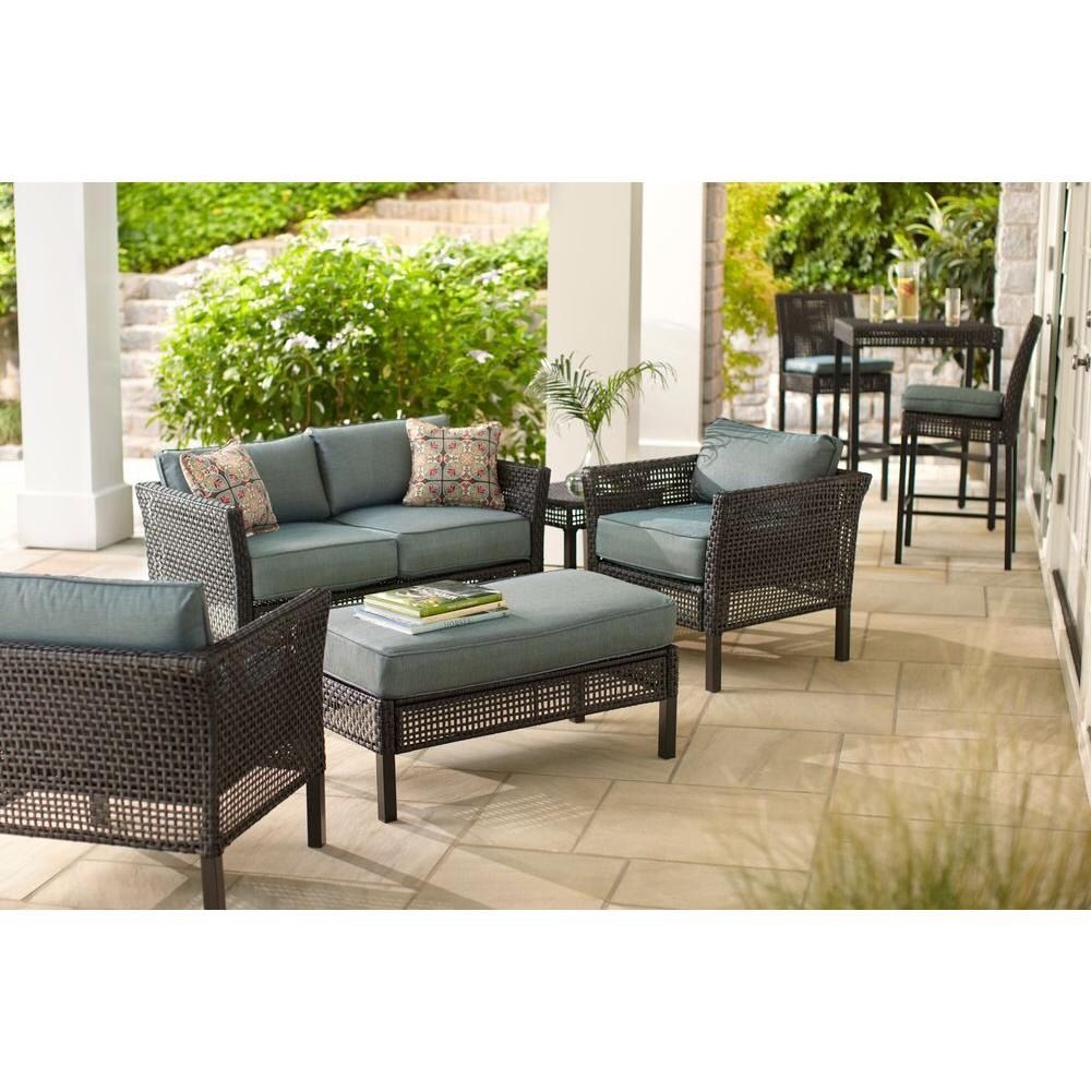 Hampton Bay 4-Piece Wicker Outdoor Patio Seating Set with Peacock Java Patio Cushion(HAR)