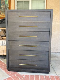 Modern 6-Drawer Tall Dresser – Dark Wood Finish – Excellent Condition (Dresser, Chest of Drawers, Bedroom Furniture, Storage Cabinet, Modern Furniture