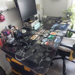 Glass Table With Black Floral Design