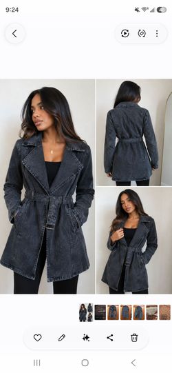 Dark Wash Denim Belted Trench Coat