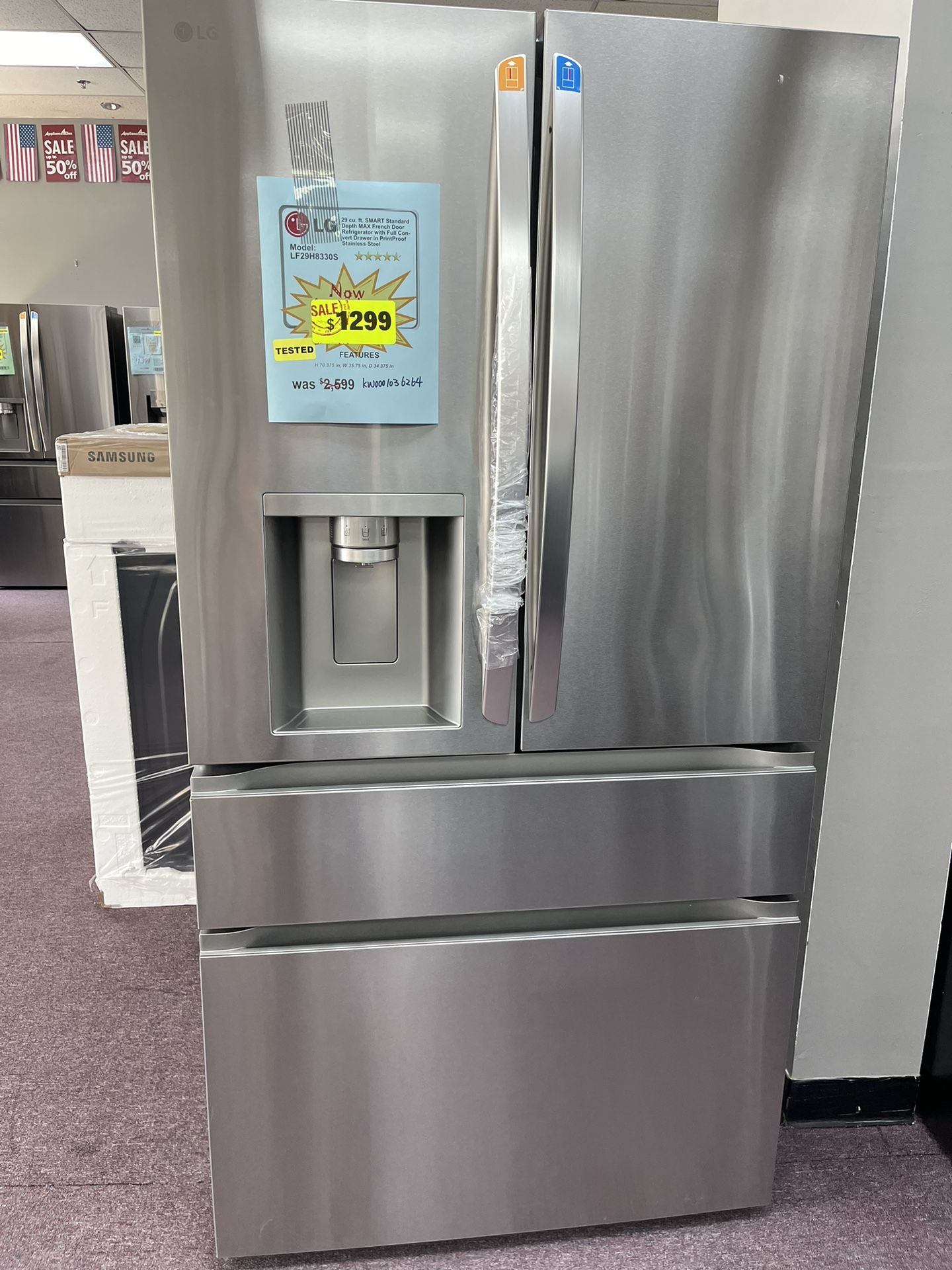 Refrigerator, Fridge 36’ 4 door New Open Box 1 Year...
