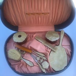 Manicure SET Antique - Vintage Victorian Kit Case Grooming Tools Nail Clipper Clippers Pedicure Nail Authentic Original Case Perfume Mirror 