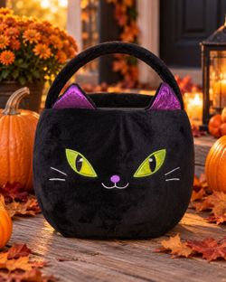Spirit Halloween Black Cat Plush Trick-or-Treat Bag