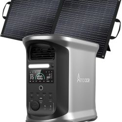 AMPACE Andes 1500 Power Station 2400W(Surge 3600W) Solar Generator with 100W Solar Panel, 1462Wh Solar Power Station, 1800W A-Boost Fast Charging, APP