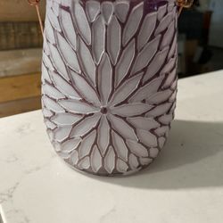 Frosted Purple Peony Lantern W/ Cooper Handle - Can Be Used A Beautiful Flower Vase As Well