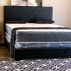 Brand New Black Queen Size Leather Bed Frame With New Mattress Set/Fast Delivery 