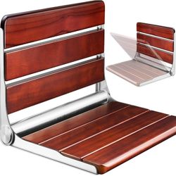 18.4" Folding Teak Shower Seat Wall Mounted - Fold Down Shower Chair Solid Teak Wood 304 Stainless steel Frame 400 pound capacity