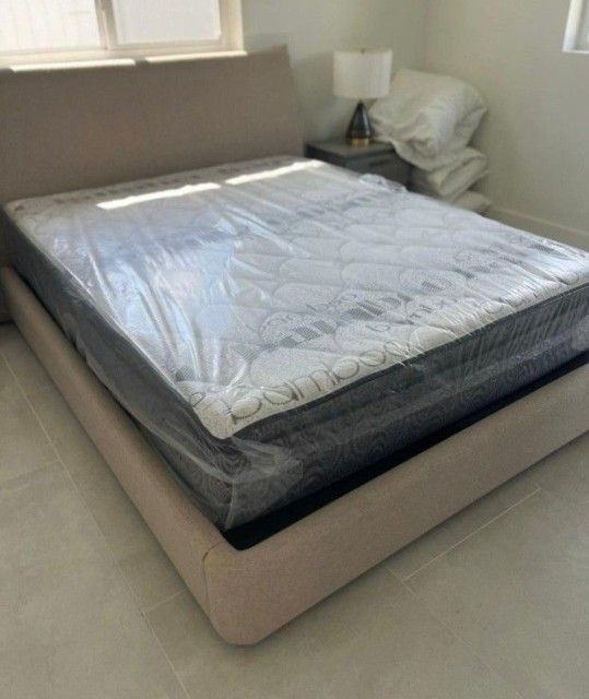 Queen Size Mattress Pillow Top With Box Spring Set Bed Frame Not Included