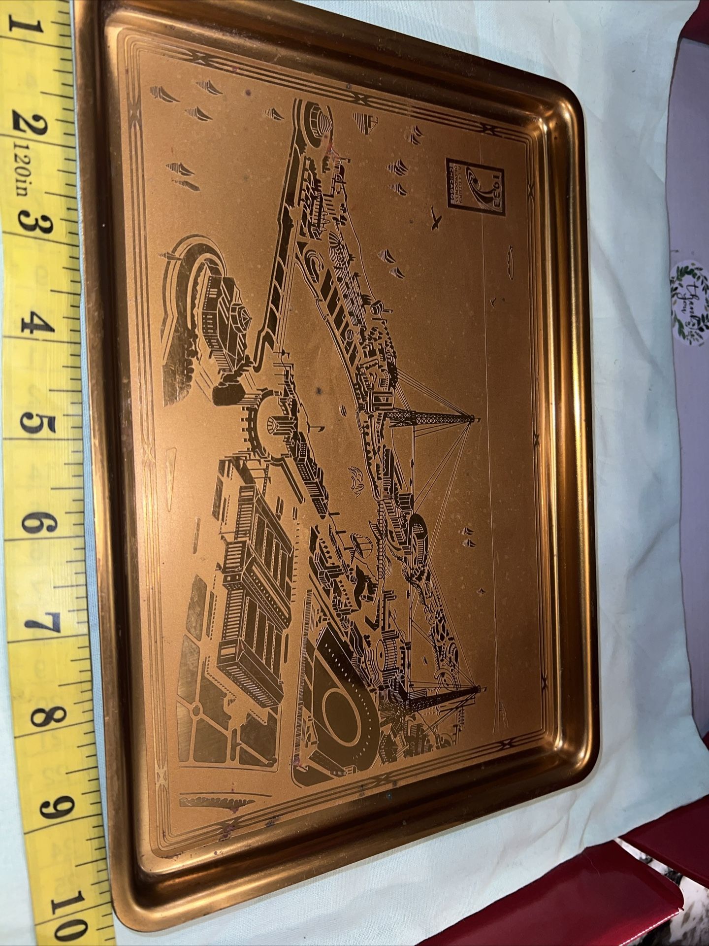 Vintage 10" 1933 Chicago World Fair Copper Souvenir Tray