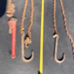 Set Of Hook And Chains 10 Foot Each .24 Inch Pipe Wrenches