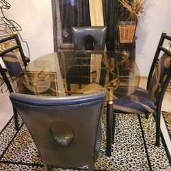Round Black And Gold Glass Dining Table