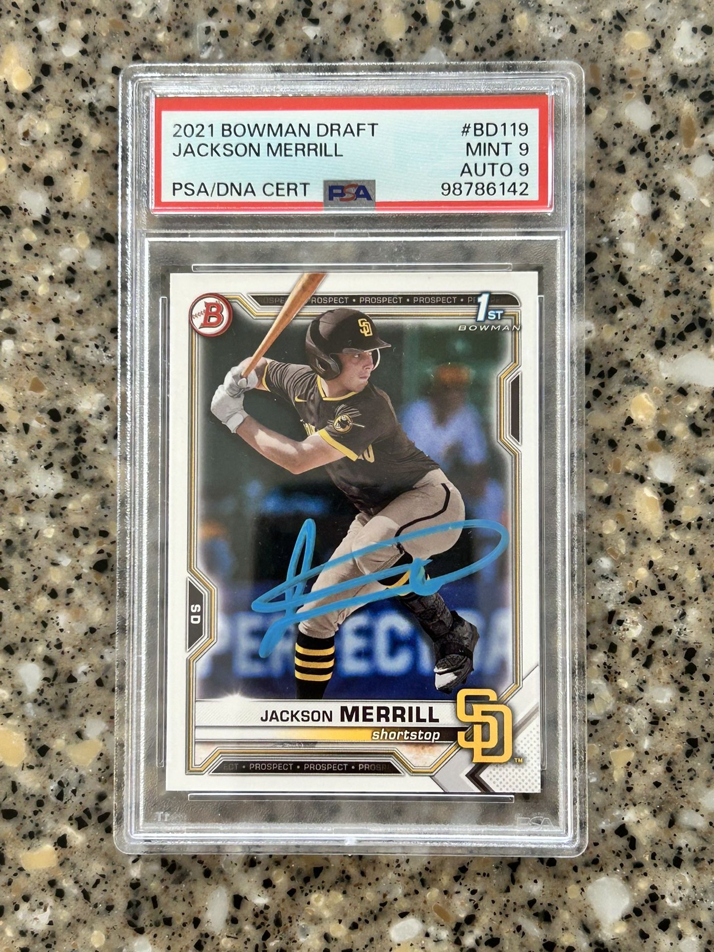 2021 Bowman Draft Rookie Auto Jackson Merrill PSA graded