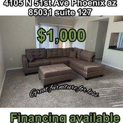 Sectional Brown Fabric With Ottoman Brand New 