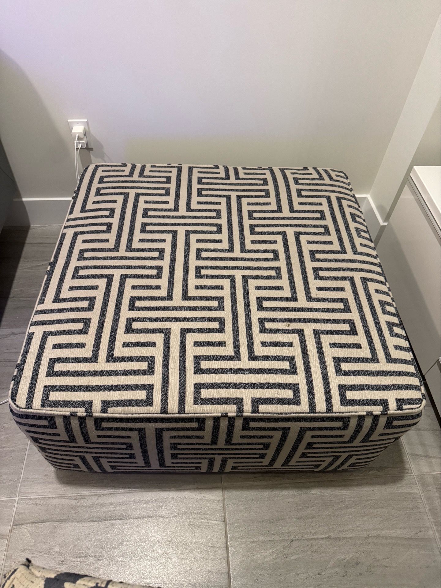 Doric Blue Fabric Accent Ottoman