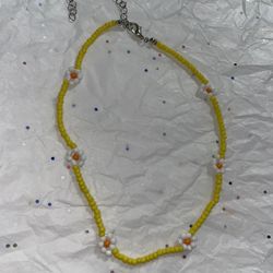 Yellow Necklace/ White Flowers 