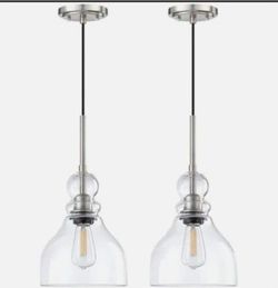 DolaimiHouse 2 Pack Kitchen Island Pendant Ceiling Light 6.5" Clear Glass Brushed Nickel