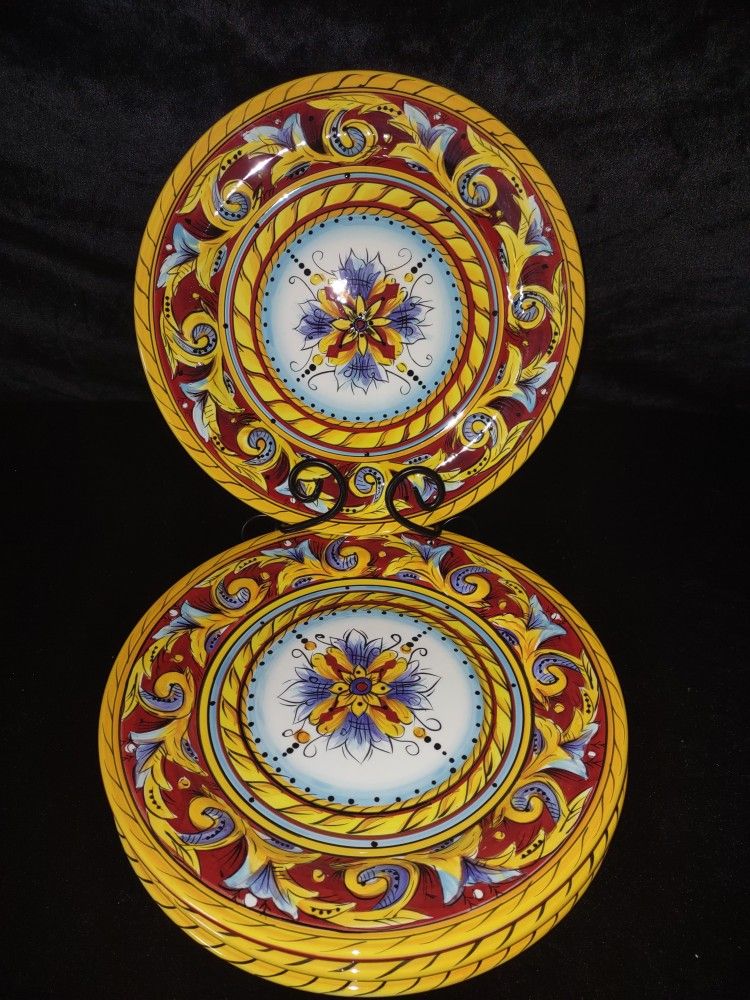 4 Very Mediterranean Or Mexican Style Dinner Plates 10 "