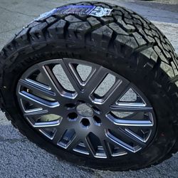 New 22” Gmc Ultimate Wheels and All Terrain tires 22 Denali rims 6 Lug Fit Chevy Silverado Tahoe Yukon Sierra Rines con Llantas factory original stock