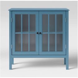Windham 2 Door Glass Accent Storage Cabinet - Teal 