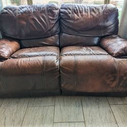 Oversized Brown Leather Reclining Loveseat 