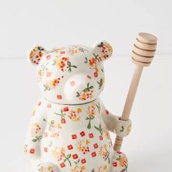 New Anthropologie Floral Bear Honey Pot 
