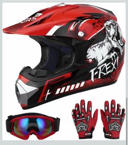 DOT Youth Dirt Bike Helmet with Goggles & Gloves for 5-14 Years Old, Youth ATV Helmets for Youth Boys Girls, Four Wheeler Helmet, Motocross BMX MX UTV