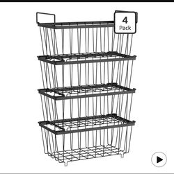 New Freezer Organizer Bins - Fits 7 Cu.Ft Chest Freezer, 4 Pack Stackable Wire Baskets(14.7" Length), Heavy Duty Coated Deep Freezer Organizer, Rust R
