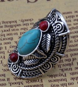 Bohemian Style Tibet Silver Design Turquoise Ring
