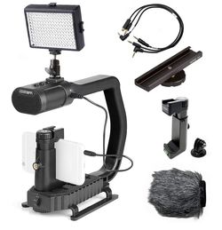 Movo + Sevenoak Micrig U Grip Handle with Built-in Stereo Microphone, LED Light, and Camera Accessories - Stabilizer for Camera, Smartphones, and Acti