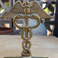 Vintage brass medical symbol bookends - Caduceus - Physician Doctor Nurse PA NP