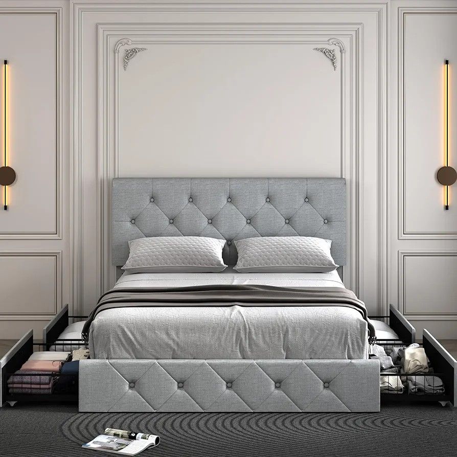 *Brand New* King Size Bed Frame Platform with 4 Storage Drawers (Mattresses Available!)