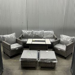 7-Seater Outdoor Patio Furniture With Fire Pit