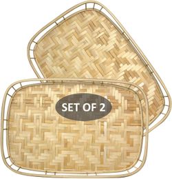 PEMAR Large Bamboo Wicker Serving Trays Set of 2 – 19.3″ x 13.8″ #4177AR3