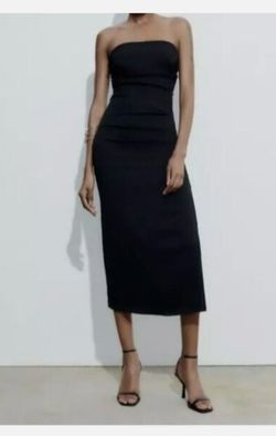 ZARA Black Strapless Midi Dress – Size M