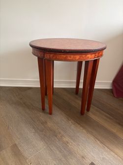 Elegant Burl Wood Nesting Accent Tables | Inlaid Wood Veneer | Oval Side Table Set