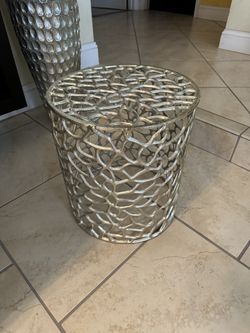 Dolonm Modern Cylindrical Accent End Tables with Unique Abstract Mesh Design, Nickel Finish, Lightweight Aluminum Frame, No Assembly Required