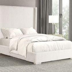 Brand New White Chenille Queen Bed Frame (Available In Eastern King)