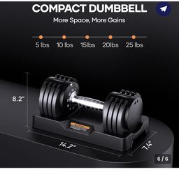 Only 1 Adjustable Dumbbell 25lb  Home Gym at Home Workout W-75