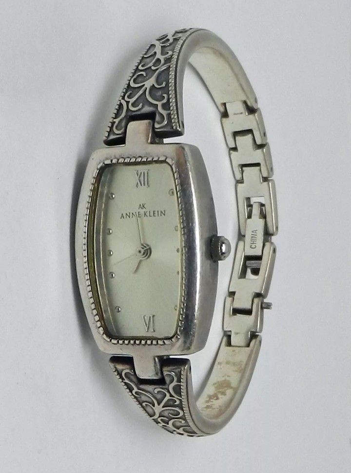 Anne Klein Silver Tone Bangle Bracelet Watch Ronda Movement W/ Swiss Parts