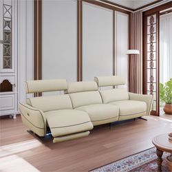 Cheap New Beige Top Grain Leather Recliner Sofa Set